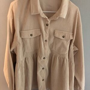 Beige Corduroy Button-Up Blouse​